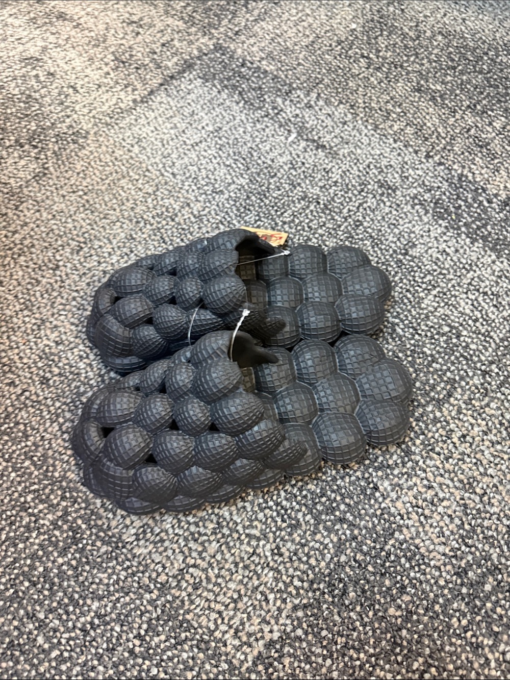 Bubble-Textured Slip-On Slides in Dark Gray